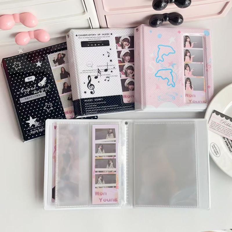 Cartoon Four Grid 4 Cuts Album Photo Card Collection Book For 40 Pcs 2X6 Inch Photo Strips Bookmark 20 Pcs 4X6 4R Photo Holder