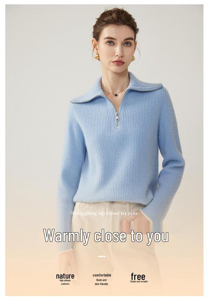 2026 Autumn/Winter Women's Half-Zip Ribbed Cashmere Sweater