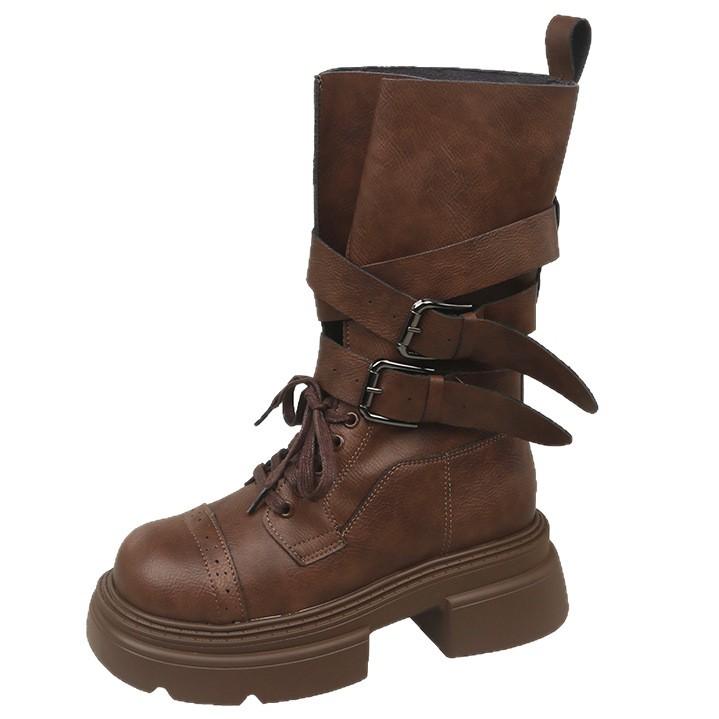 British style thick-soled thick-heeled Martin boots women's summer design sense increases leather boots versatile soft-soled short boots tide
