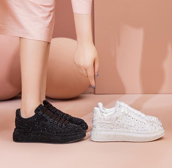 Fashion High Top Spring Black Women Shoes New Style Fashion 9.5CM Platform Shoes Platforms Sneakers Tide Shine Bling Rhinestone Shoes