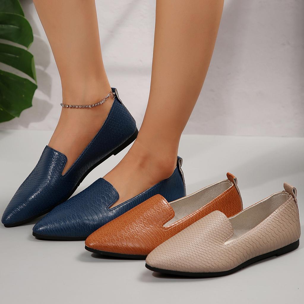 Flat-soled Women's Shoes 2025 New Simple Pointed Snake Pattern Flat-soled Single Shoes Foreign Trade Large Size One-pedal Lazy Shoes