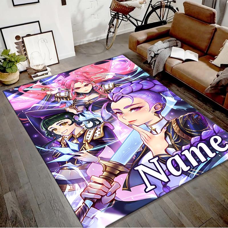 Custom KPop Demon Hunters Mat Personalized Name, Polyester Washable Indoor Entryway Rug, Gift for Christmas, Easter, Thanksgiving Day