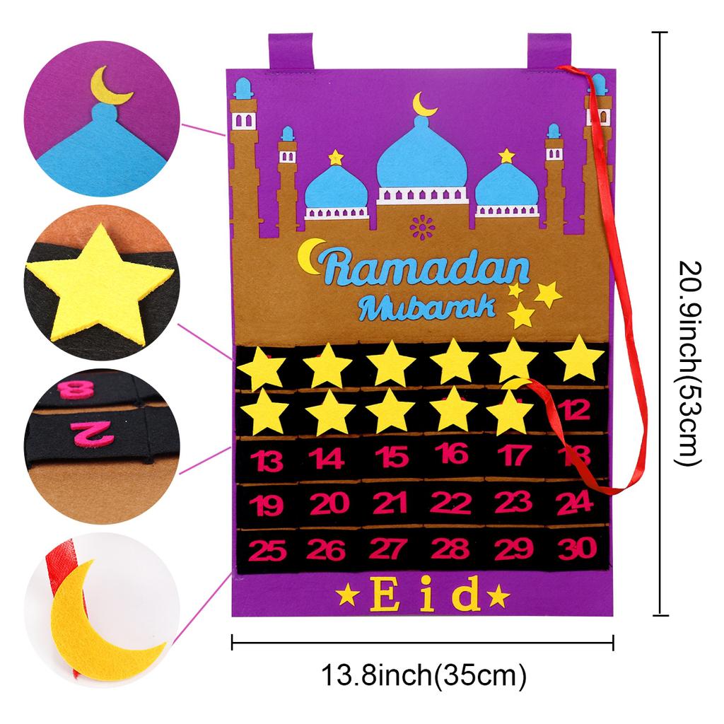 DIY Eid Mubarak Felt Ramadan Calendar With Pocket for Kids Gifts Countdown Calendrier Ramadan 2025 Kareem Muslim Party Decor