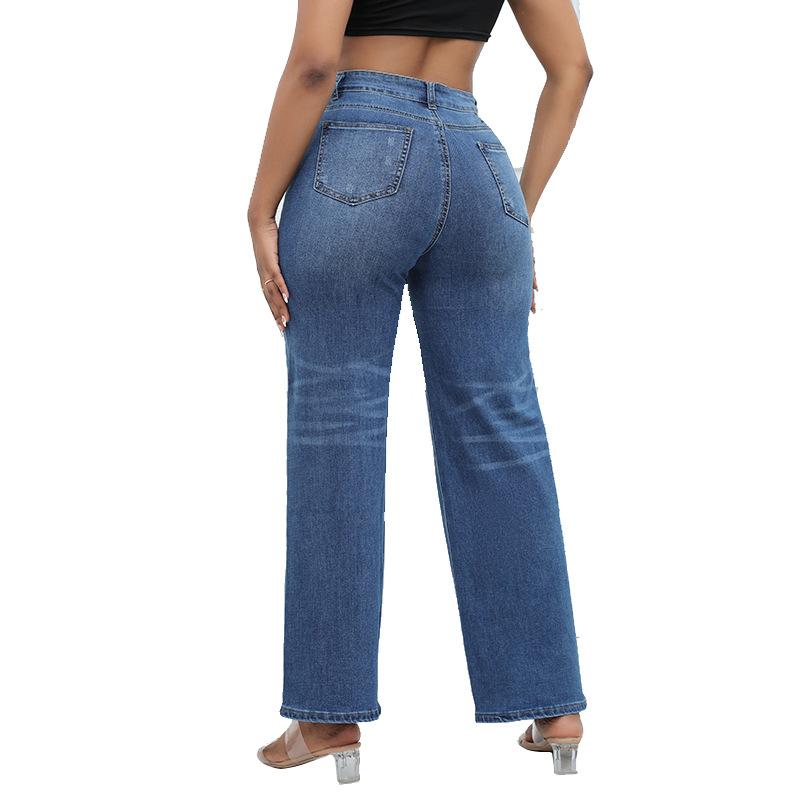 2024 New Hot Ripped High-Rise Wide-Leg Jeans