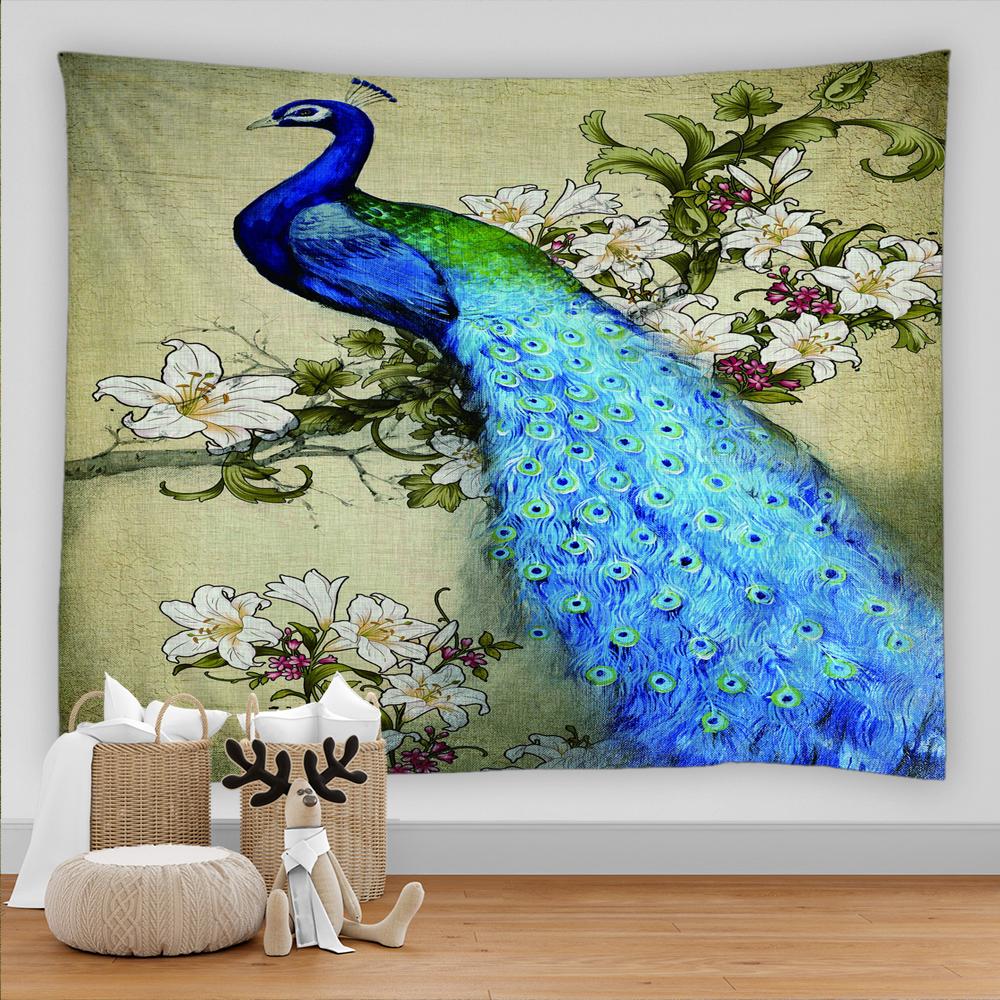 Peacock Bird Tapestry Wall Hanging Flowers and Birds 3D Printing Large Wall Tapestry Bohemian Hippie Home Bedroom Decoration