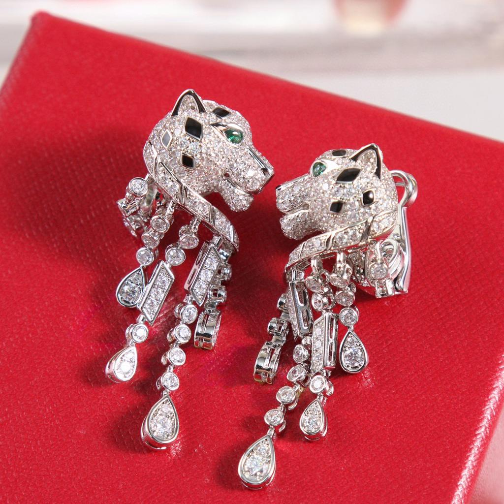 New Hot Brand Vintage Jungle Leopard Earrings for Women Luxury Jewelry Fashion Designer Eardrop S925 Sliver Party Clip Earrings