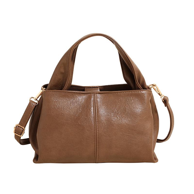 Enkel Retro PU Läder Handväska Höst Vinter Texturerad Mångsidig Dam Axelväska Populära Dam Crossbody Väskor