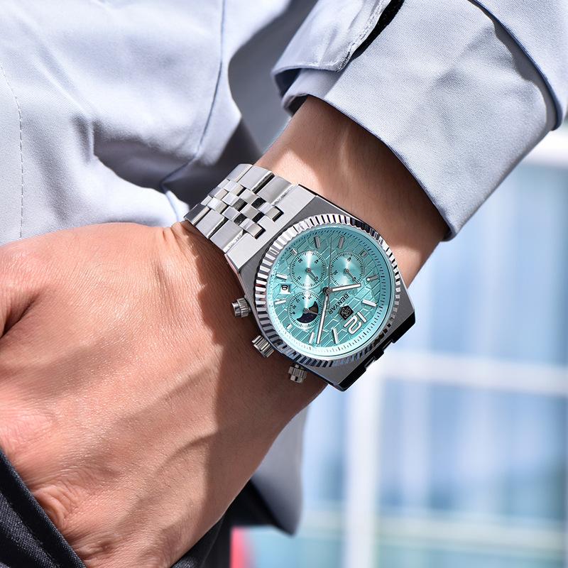 BENYAR BY-5225M 40MM New Original Design Honeycomb Pattern Dial Luxury Men Watch Stainless Steel Chronograph Quartz Watch