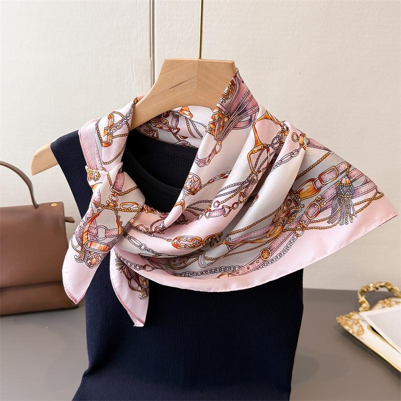 Chain Lock Printing Simulation Silk Scarf Square Scarf Premium Shawl Versatile Neck Small Square Scarf Headscarf