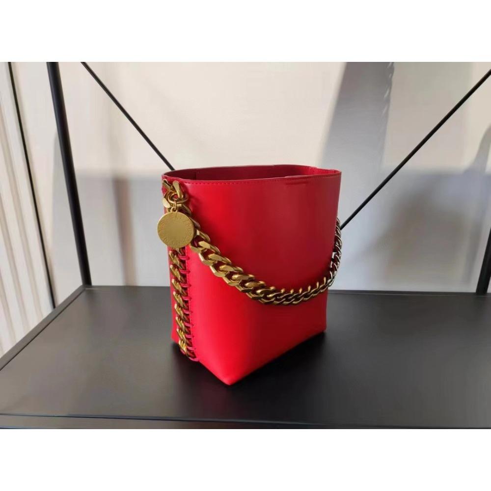

Новая сумка-ведро Stella Electroplated Chain Cowhide + женская сумка через плечо + модная ретро-сумка 18x11.5x21.5cm красный
