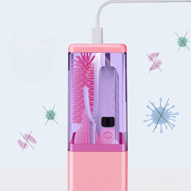 Portable Sanitization Electric Bottle Brush Featuring Build In Drying Rack & Included Silicone Nipple Brush for Home