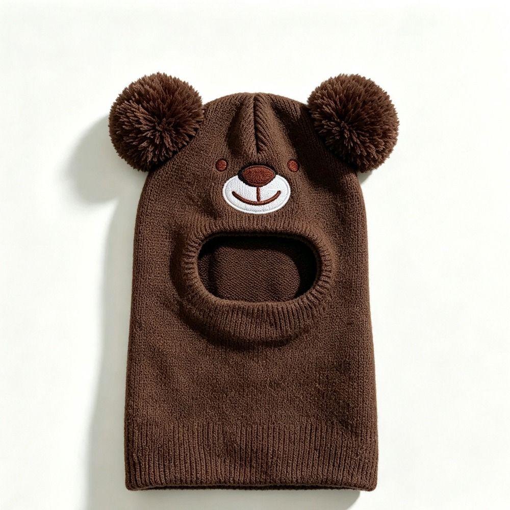 Cartoon Bear Kids Winter Hat Double Pom Poms Bear Headscarves  Winter Wear