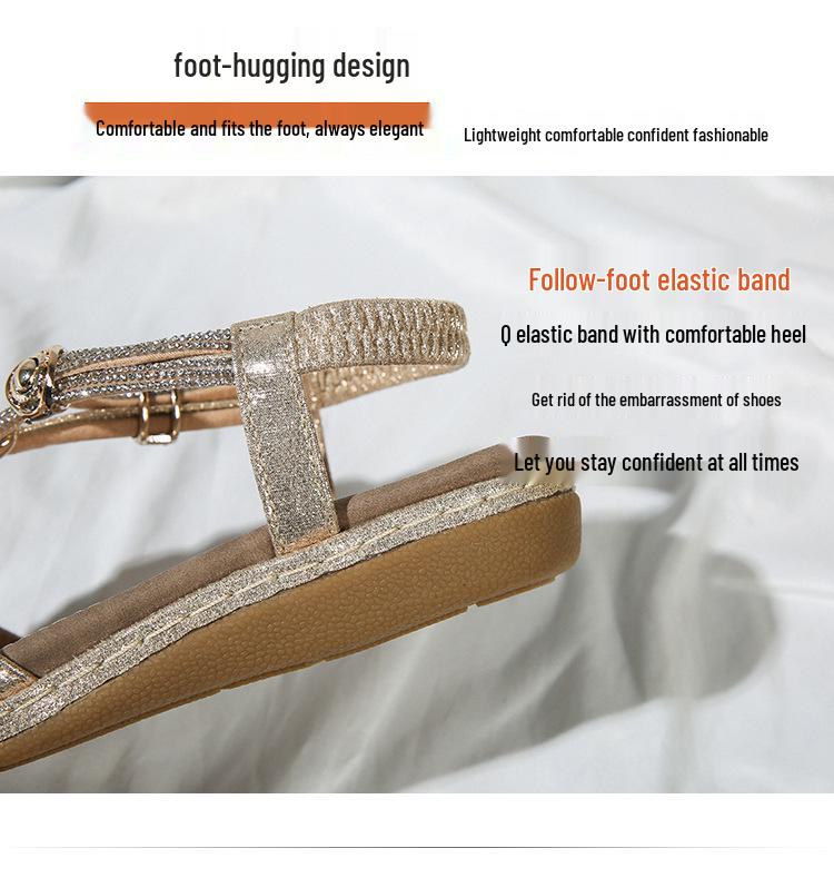 2024 Summer Bohemian Rhinestone Flat Sandals Women's Fashion