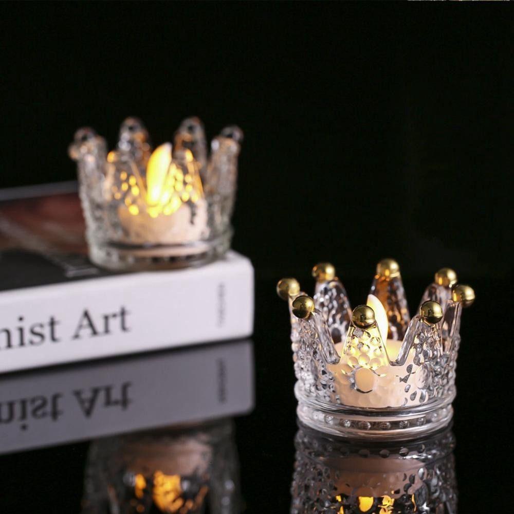 1/2Pcs Unique Crown Candle Holders Glass Candlestick Stand Glass Tea Light Holder  Home Decor