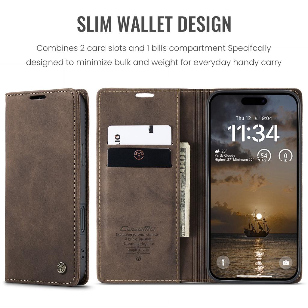 CaseMe Luxury Retro Magnetic Flip PU Leather Phone Case for iPhone 17 Air/17 Pro Max/17E Wallet Card Holder Cover Phone Coque