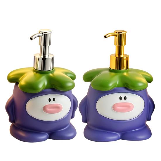 450ML Cartoon Mangosteen Soap Dispenser, Refillable Liquid Hand Soap Shower Gel Container, Bathroom Empty Pump Lotion Bottle