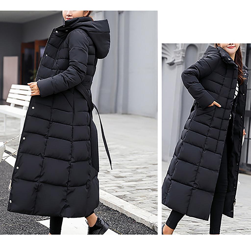 Womens Ladies Warm Plus Size Solid Color Hooded Single Breasted Medium Length Cotton Jacket Waistcoat Slim Cardigan Coat