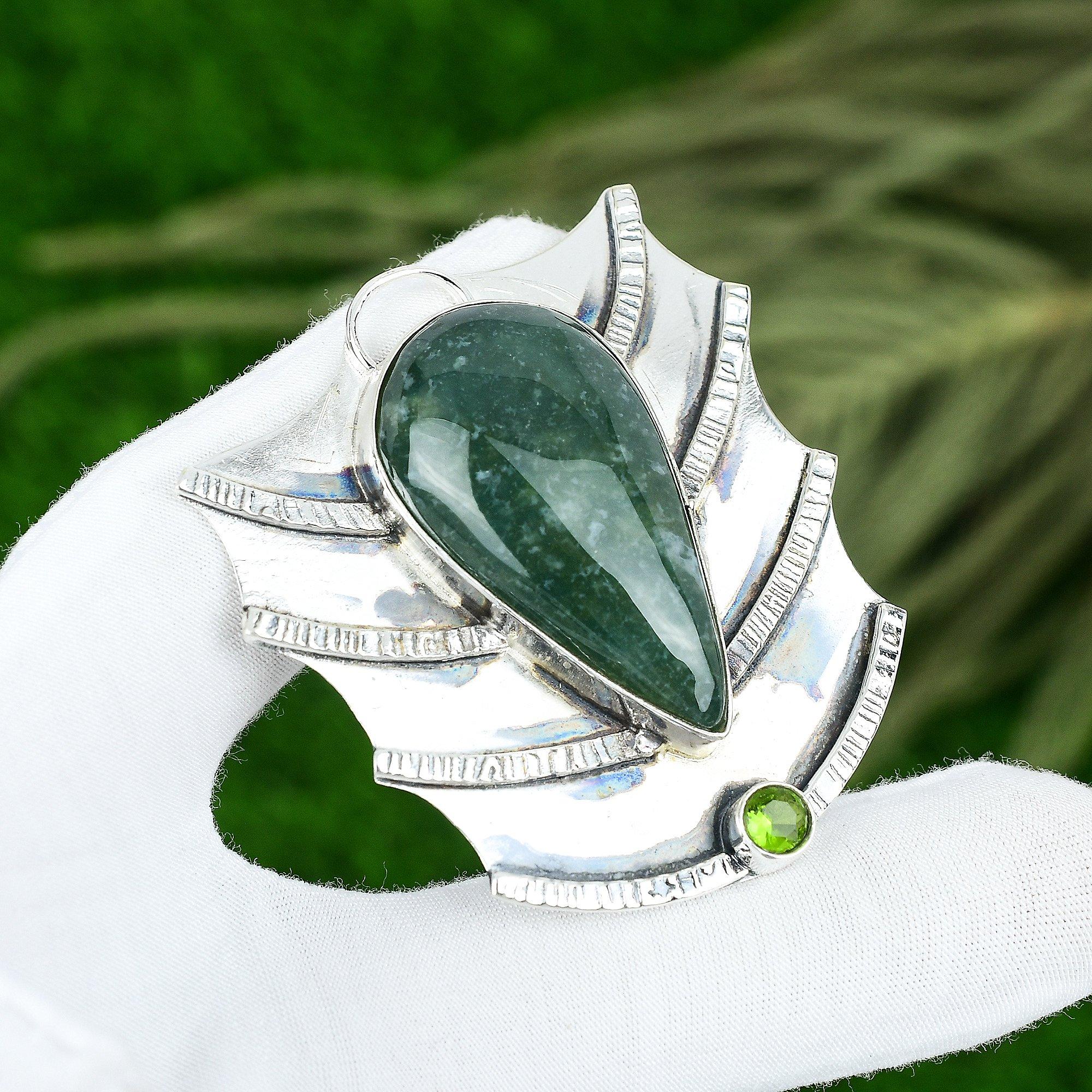 

Подарок для женщин Подвеска Серебро 925 пробы Натуральный Солнечный Моховой Агат Самоцвет