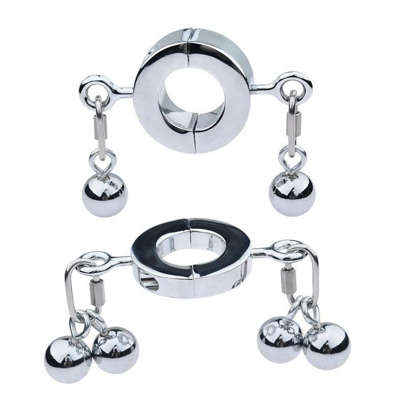 Heavy Metal Penis Ring Testicle Ball Stretcher Scrotum Cock Rings Locking Pendant Weight Male Chastity Sex Toys For Men Gay