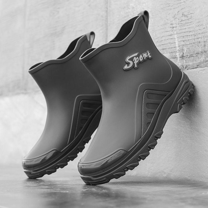 Rain shoes men's fashion short tube non-slip waterproof shoes rubber shoes car wash site wear-resistant water boots velvet warm