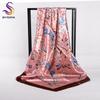 [BYSIFA] Chinese Pink Peony Women Satin Silk Scarf Cape  New Navy Blue Elegant Ladies Neck Head Scarf Spring Autumn Scarves