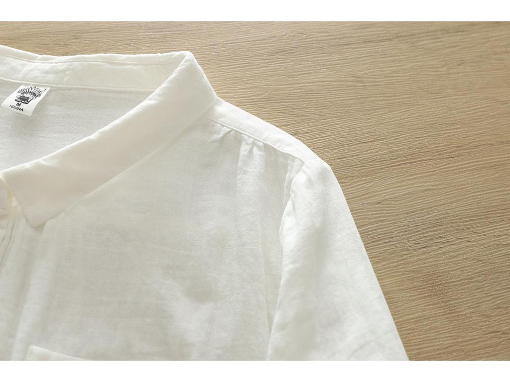 Pure Cotton Women's Lapel Pleated Blouse - Solid Color, Long Sleeve, Double Layer Yarn, Spring/Autumn.