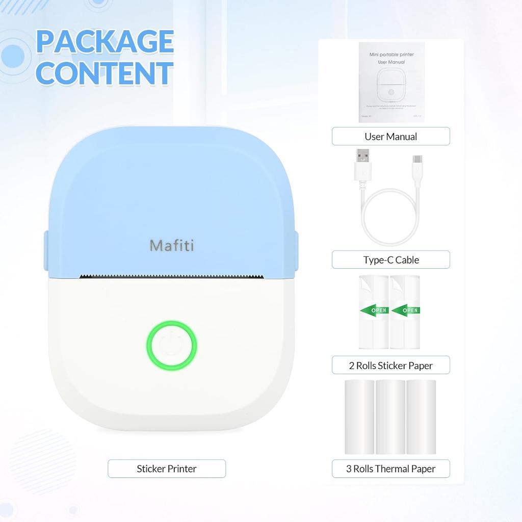 Mafiti Mini Sticker Printer Portable Thermal Inkless Wireless Bluetooth Phone Printer with AI Drawing,for Study Notes Pictures Photos Scrapbook