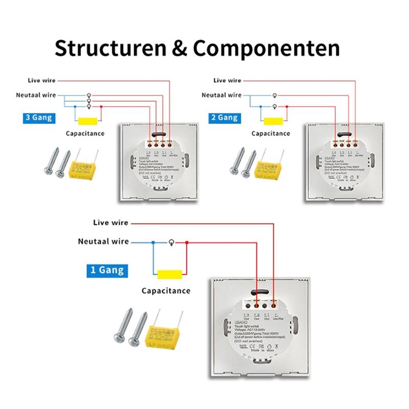 1/2/3fach Touchschalter 1-Weg Typ-C USB Wandsteckdosen Lichtschalter mit Steckdosen Glasplatte Gold