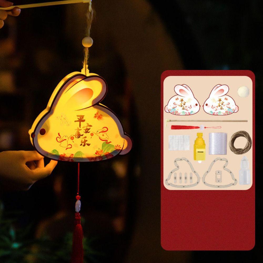Chinese Style Mid-Autumn Wooden Lantern Rabbit Luminous Toys  Mid-Autumn Festival Gift