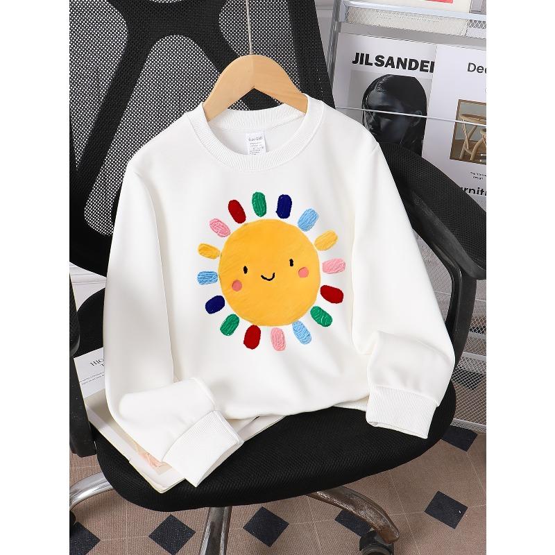 Kids Sweatshirt,Crew Neck Fashion Top, Fun"Happy Sun Face Pattern "patterned Sweatshirt, for Everyday Casual Wear, for All Kinds of Daily Outfits