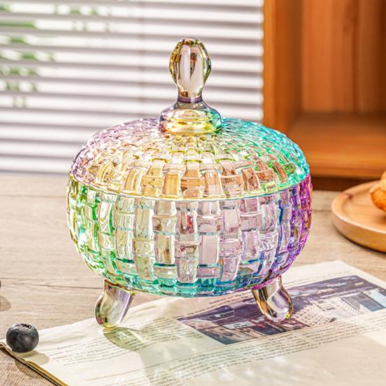 Large Glass Candy Dish with Lid Hand Painted Colorful Candy Jar Decorative Jewelry Box Wedding Buffet Biscuit Container for Cookies Nuts Chocolates