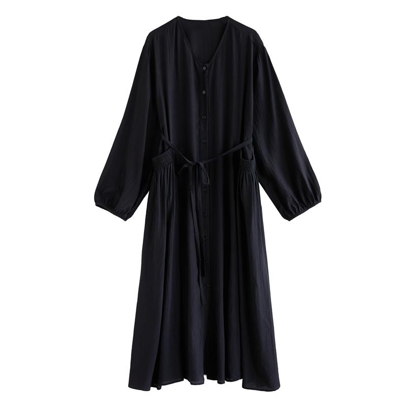 Long Sleeve Plus Size Black Vintage New In Dresses for Women Casual Loose Spring Autumn Dress