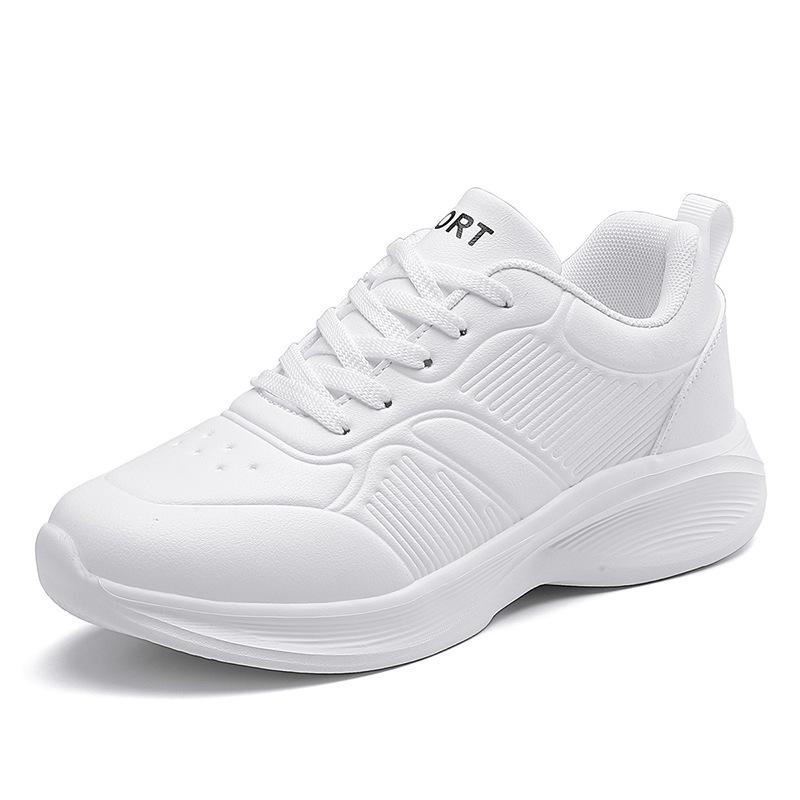 All-black Sneakers Women's Autumn Leather Surface Waterproof Soft Sole Lightweight Pure Black Long Standing Without Tiring Feet Work Shoes Large Size