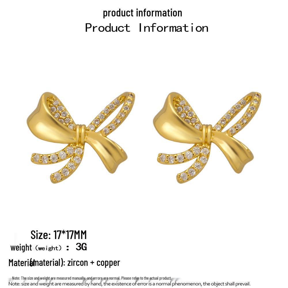 Japanese & Korean Minimalist Bow Luxury Copper & 925 Silver Stud Earrings for Women