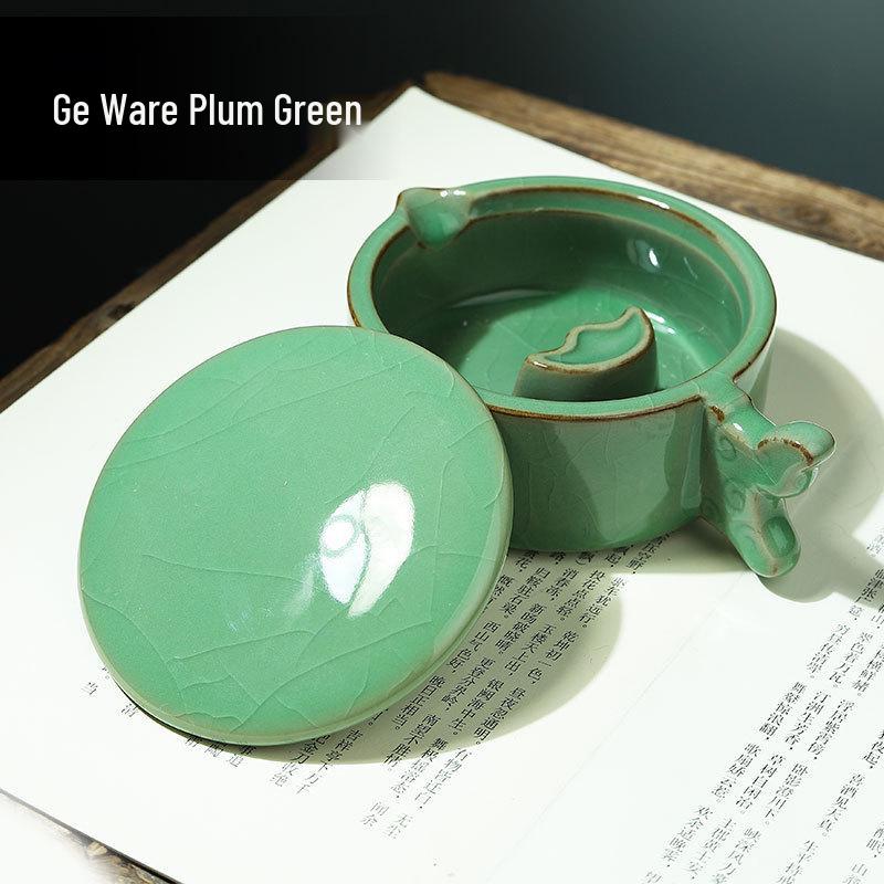 Celadon Inkstone Set: Pull Ring Longquan Brush Rest, Ink Sea Washer, Lid, and Multi-purpose Ink Bowl - Four Treasures of the Study