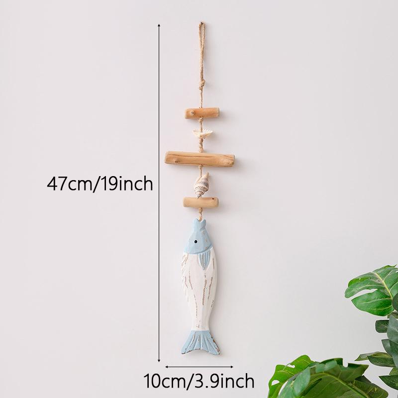 1pc Creative Mediterranean Fish Pendant Wood Carving Figurine Ocean Theme Accessories Shell Wall Hanging Home Decoration