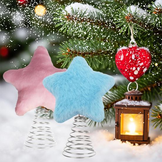 Plush Star Tree Topper Furry Star Christmas Treetop Ornaments for Winter Rustic Holiday Xmas Party Decoration