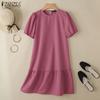 ZANZEA Women Casual Round Neck Short Sleeve Summer Dress