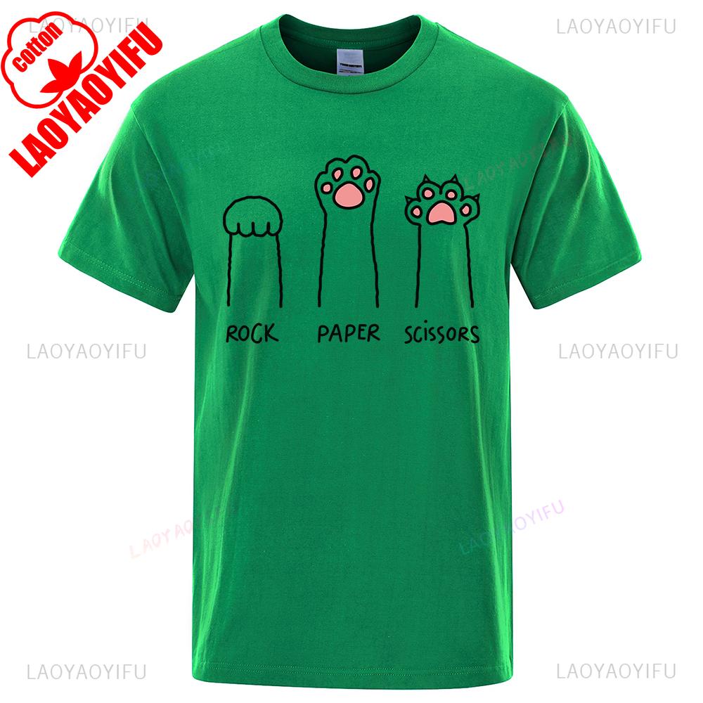 Rock Paper Scissors Funny Cat Graphic T Shirts Men Woman Fashion TShirt Casual Crewneck Tops Summer Cotton Loose T Shirt