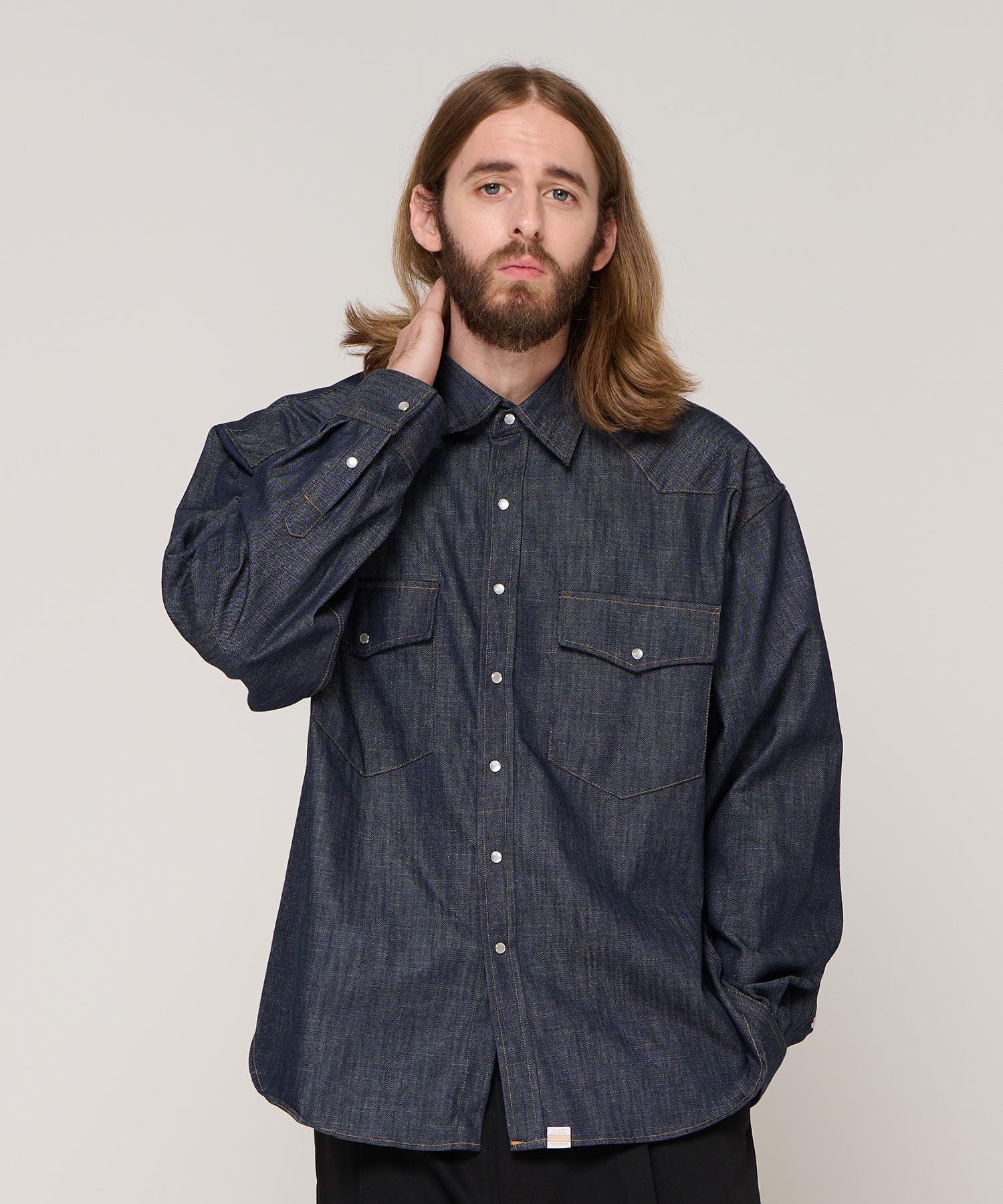 Cargo Bros Button Point Denim Shirt (Dark Blue) Free