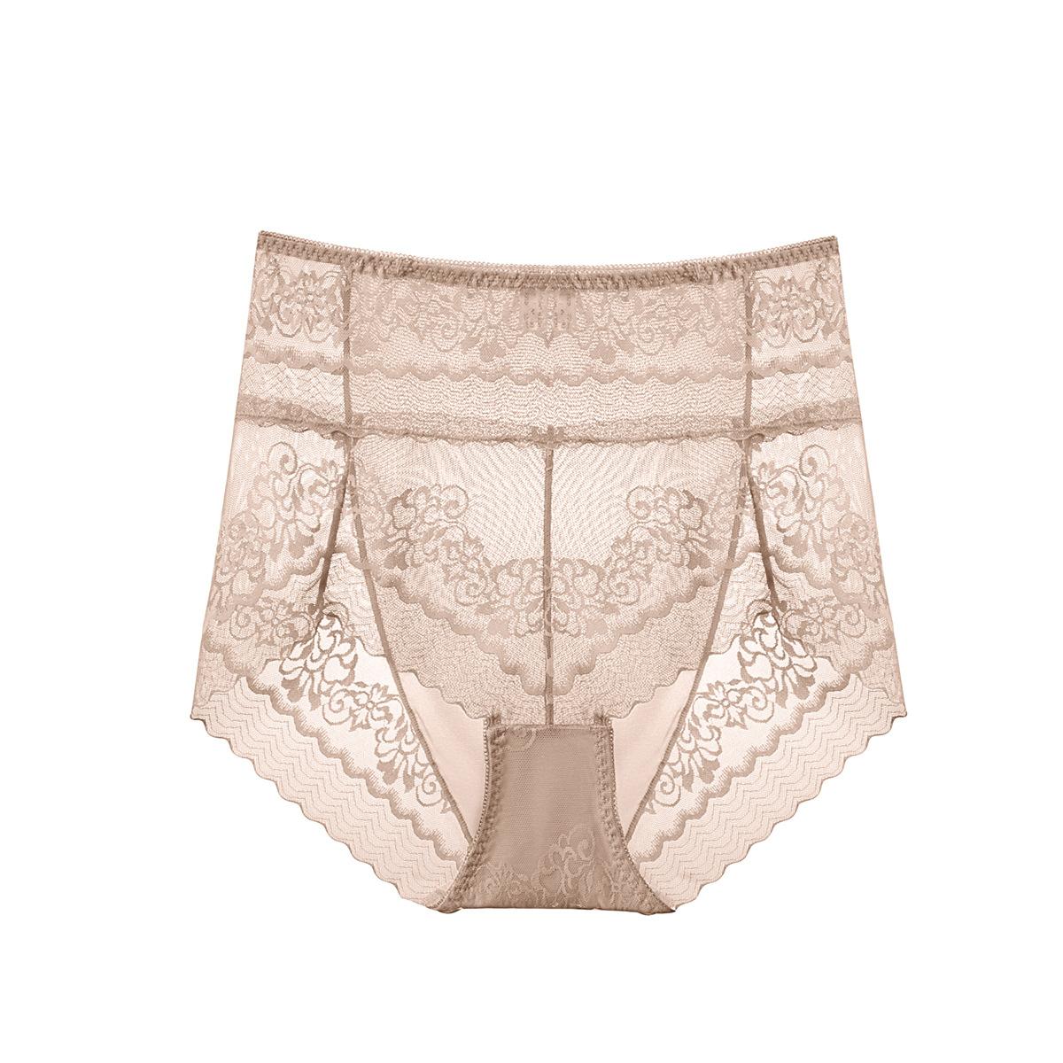

Кружевное нижнее белье с высокой талией для женщин, бесшовные трусики из чистого хлопка, утягивающие промежность, женские трусики, сексуальные, большого размера XL света кофе