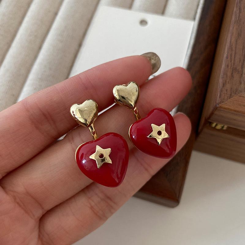Exquisite Red Heart & Star Dangle Earrings for Women - Ankara Design