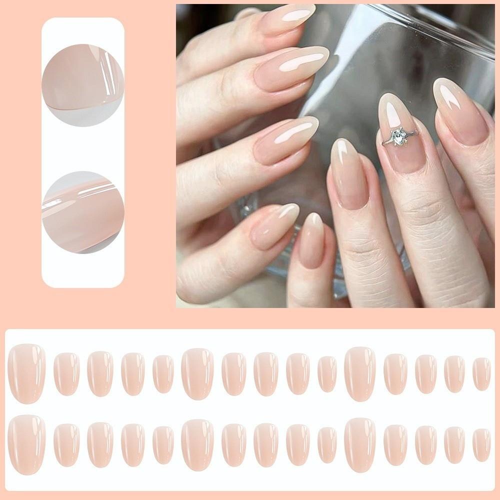 150pcs Fashion Glossy Finish Fake Nails Gradient Nude Short Almond False Nails Natural Nail Tips Daily Wear