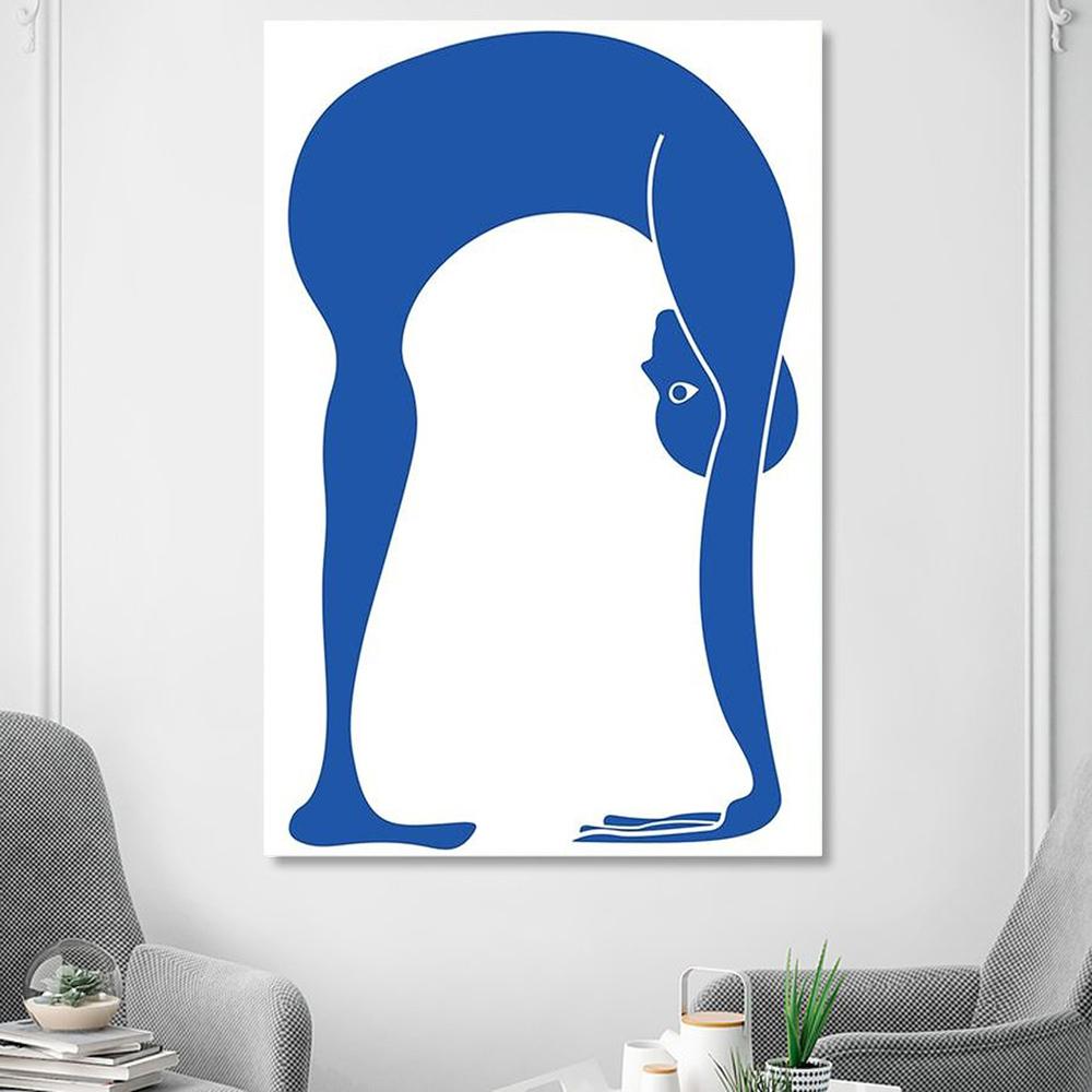 Scandinavian Posters and Prints Blue Nude Yoga Pose Canvas Painting Abstract Wall Pictures for Living Room Home Decor No Frame