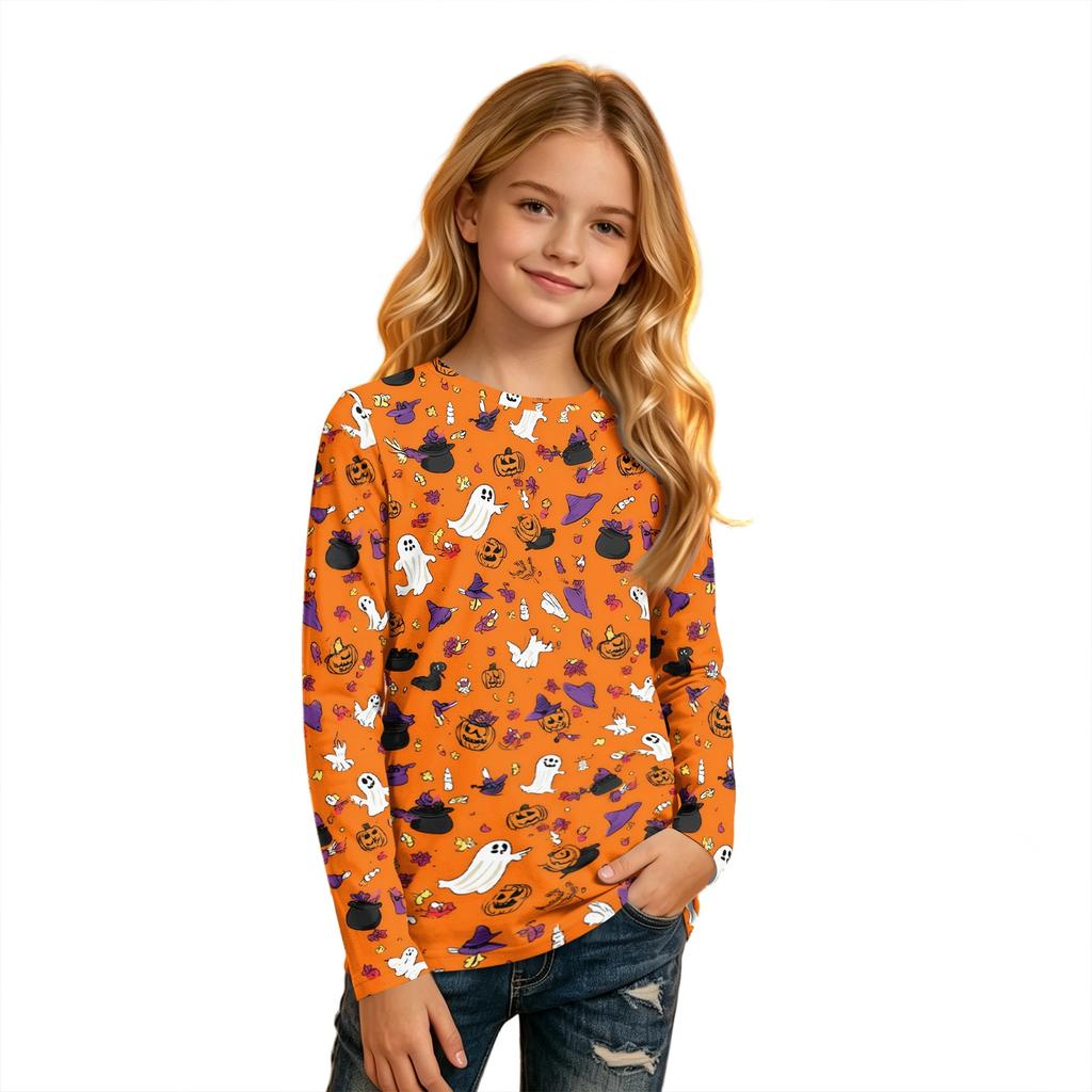 Kinder Langarmshirt mit Halloween-Print, Rundhalsausschnitt, für Jungen und Mädchen