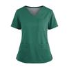 Women's Uniform Color V-Neck Pocket Side Slit Uniform Short Sleeved Top Top