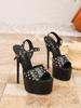 Fashion Design Metal Rivet Back Buckle Strap Platform Sandals Women Wedding Banquet Shoe Sexy Peep Toe Stripper High Heels Pumps