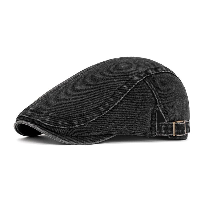 

Unisex Retro Washed Denim Duckbill Flat Cap & Beret Adjustable чорний