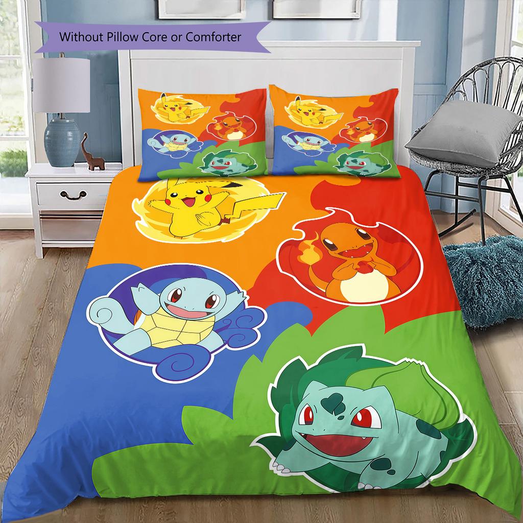 Pokémon Original Cute Partners Bedding Set, 1 Duvet Cover & 2 Pillowcases, Cozy Home Use, Great Gift for Pokémon Fans