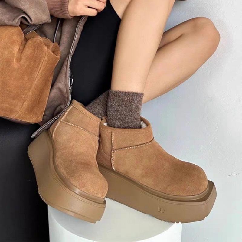 Mode Pelz Wohnungen Frauen Knöchel Schnee Stiefel Plattform Wildleder Plüsch Baumwolle Schuhe Marke Karree Frau 2025 Trend Neue Warme casual Botas Mujer